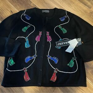 Black Sweater with Colorful Cat Sequined Embellishments